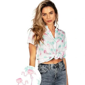 Tipsy Elves Single and Ready to Flamingle Hawaiian Button Up